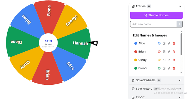 Colorful spinning wheel with multiple segments