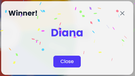 Wheel showing winning result